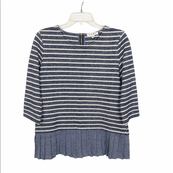 ANTHRO THML White Blue Striped Pleat Hem Top M - Picture 1 of 6